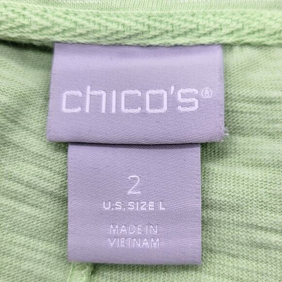 Chico's T-Shirt Women's 2, Large Green Bumble Bee V-Neck Short Sleeve High Low - Picture 7 of 8